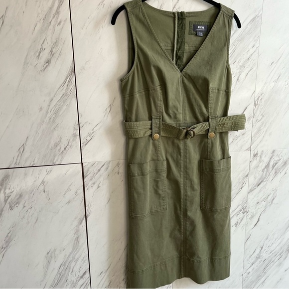 Anthropologie Maeve Oona Belted Safari Cargo Sheath Cotton Stretch Dress SZ 6 - Picture 4 of 9